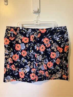 croft & barrow Navy Floral Skort with Coral and Light Blue Blooms